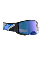 Alpinestars Supertech Hiten, gafas de motocross y off-road, negro y azul blithe, lente de espejo azul de alta claridad, diseño ergonómico con correa ajustable