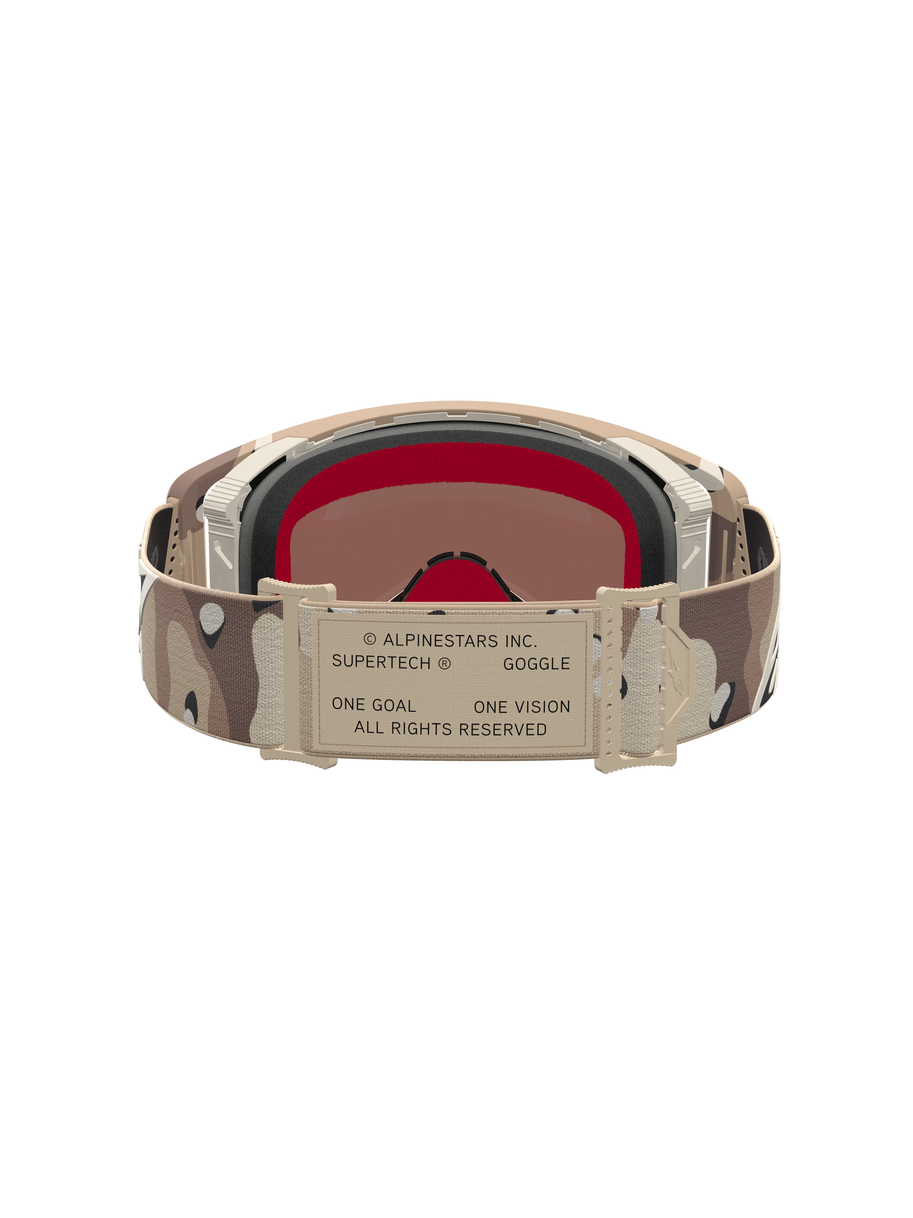 Alpinestars Supertech Lone Goggles, sand and desert camo motocross goggles with a mirror gold lens and adjustable strap.