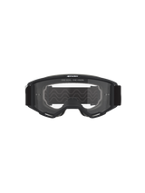 Gafas Alpinestars Vision OTG, gafas de motocross, montura negra con lente transparente, vista frontal con el texto 'ONE GOAL. ONE VISION.' y el logotipo de la marca, estructura de volumen profundo compatible con gafas graduadas