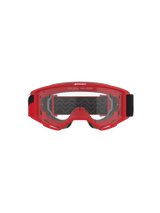 Alpinestars Vision Goggles OTG, gafas de motocross, montura roja con lente transparente antivaho, vista frontal con el eslogan 'ONE GOAL. ONE VISION.', correa negra ancha, protección ocular de alto rendimiento para carreras off-road