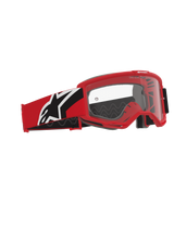 Alpinestars Vision Goggles OTG, gafas de motocross, rojo, negro y blanco, lente de policarbonato transparente, montura de gran volumen diseñada para gafas graduadas, correa roja y negra con logotipo de Alpinestars en blanco