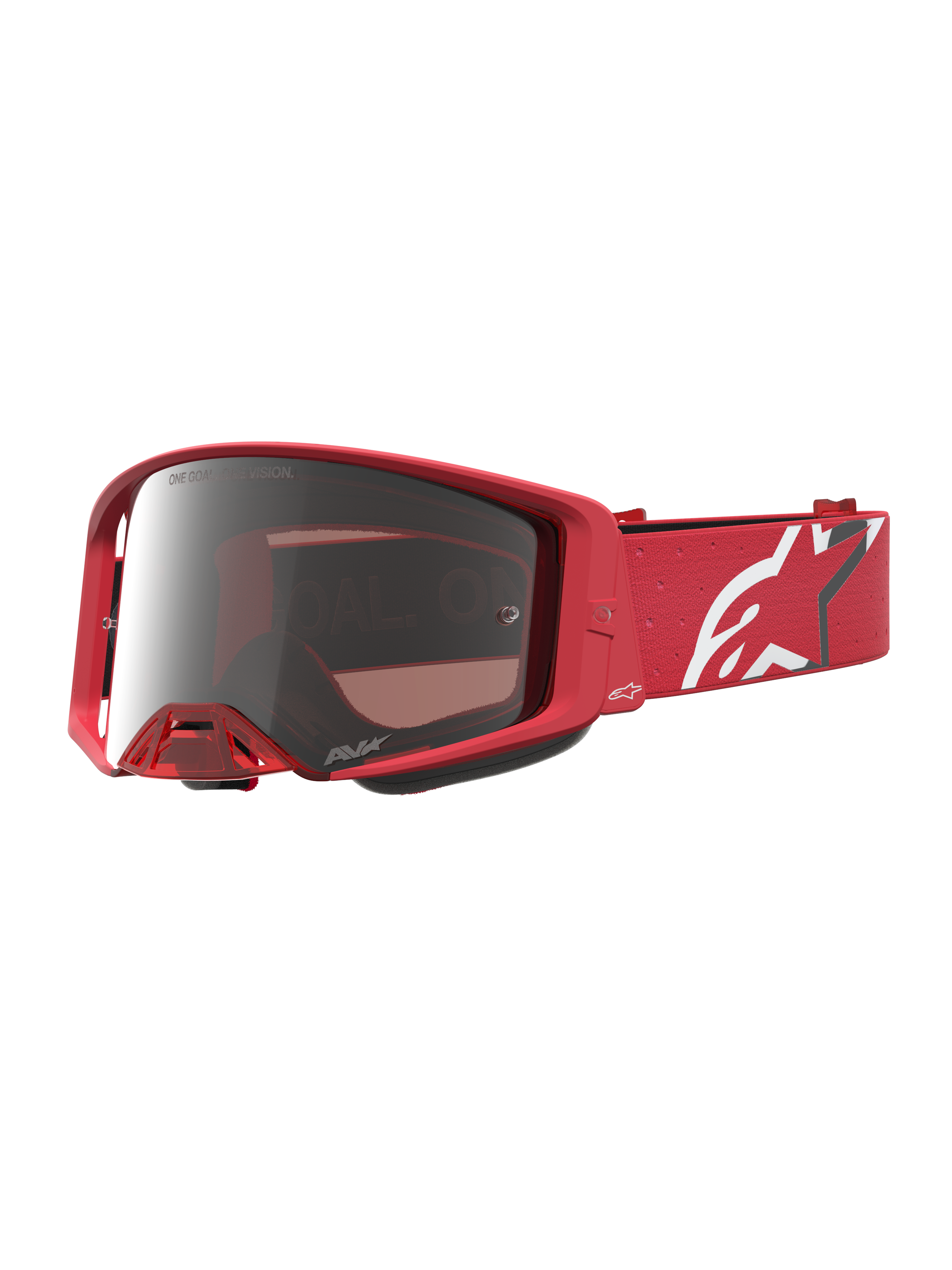 Alpinestars Supertech Vesta, gafas de motocross y off-road, color rojo flúor con lente plateada de espejo cromado y correa con logotipo blanco, equipo de protección técnica de alto rendimiento