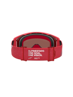 Gafas Alpinestars Supertech Vesta de motocross, rojo flúor y plateado, correa ajustable con lema One Goal One Vision.