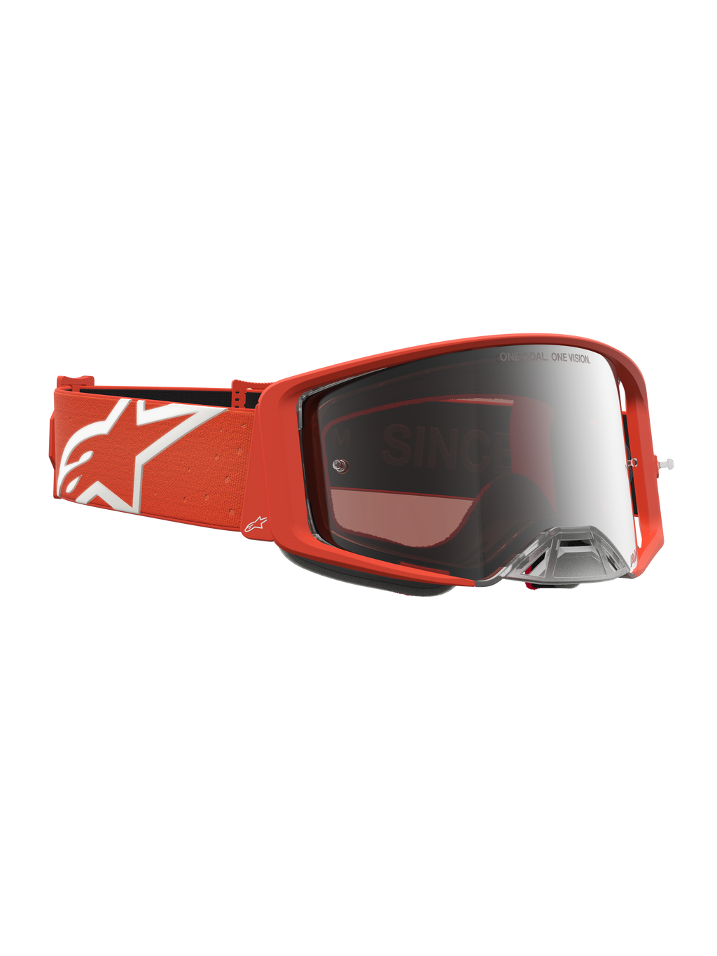 Gafas Alpinestars Supertech Vesta, gafas de motocross, naranja y espejo plateado, correa con logotipo de estrella blanco