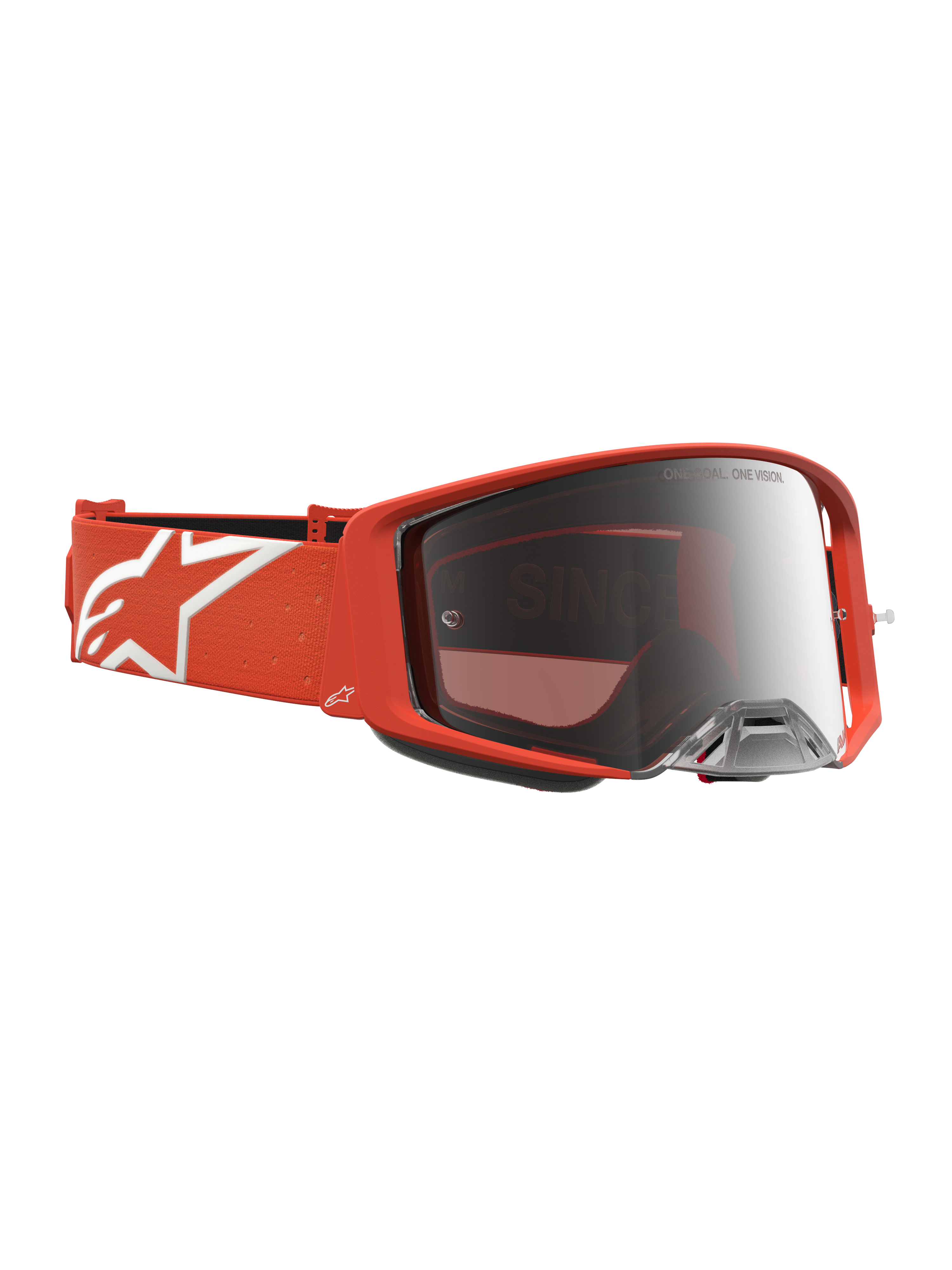 Gafas Alpinestars Supertech Vesta, gafas de motocross, naranja y espejo plateado, correa con logotipo de estrella blanco