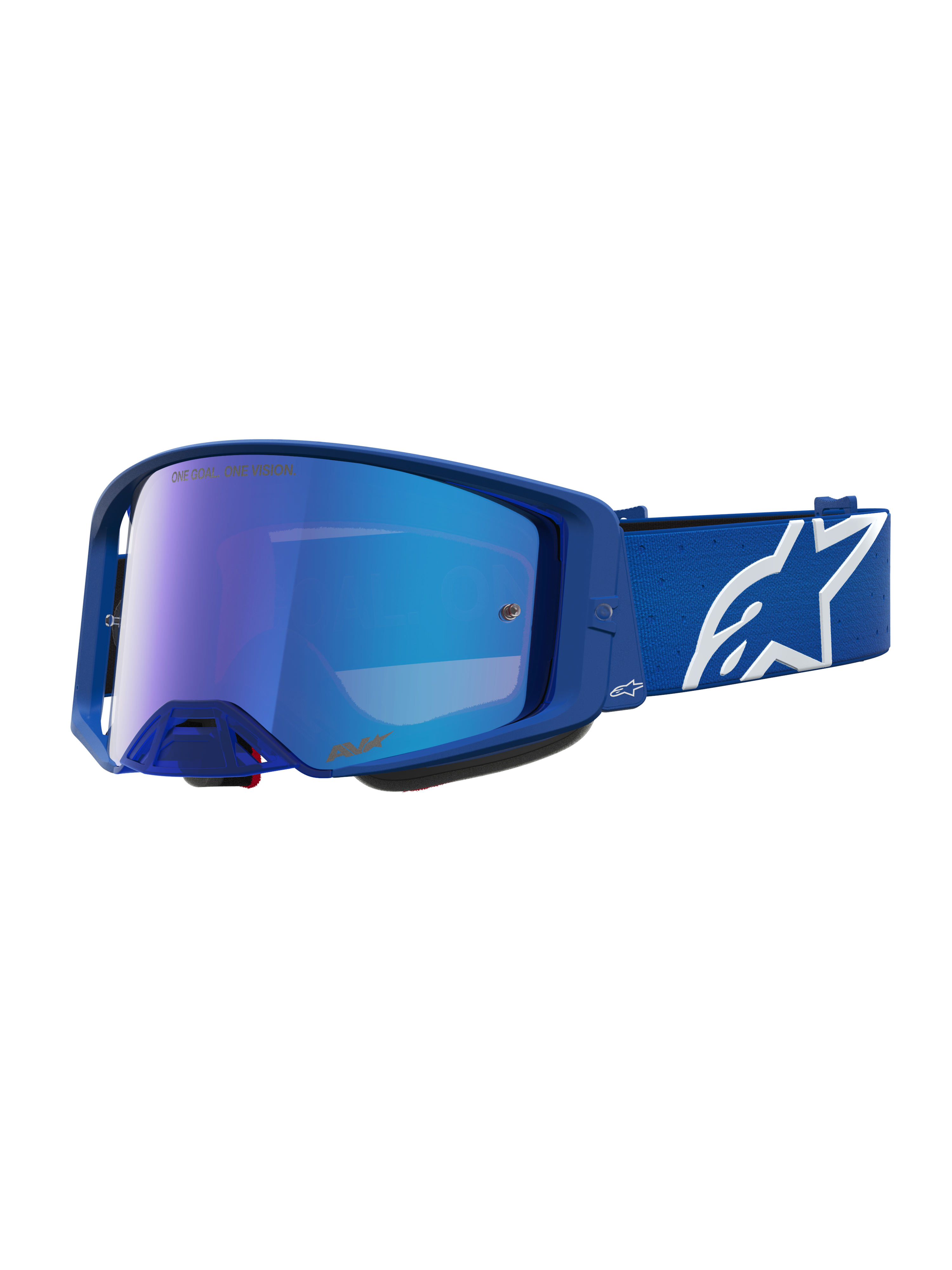Alpinestars Gafas Supertech Vesta, gafas de motocross para off-road, azul y blanco, lente azul espejo y correa ajustable con logo