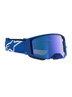 Gafas Alpinestars Supertech Vesta para motocross, azules y blancas con lente de espejo azul y visión nítida