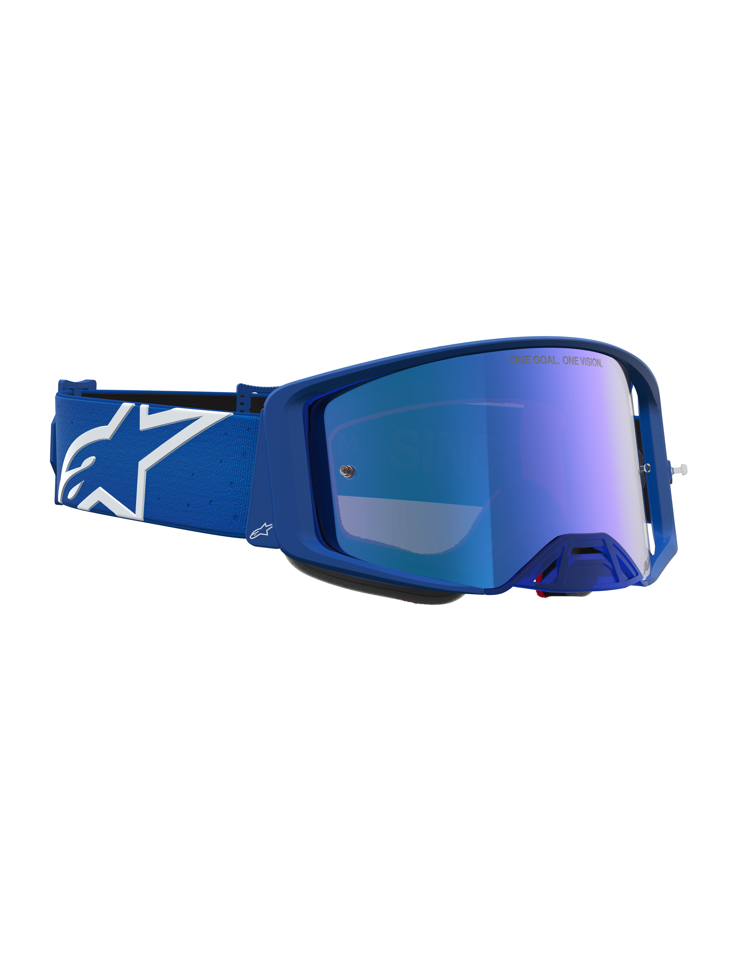 Gafas Alpinestars Supertech Vesta para motocross, azules y blancas con lente de espejo azul y visión nítida