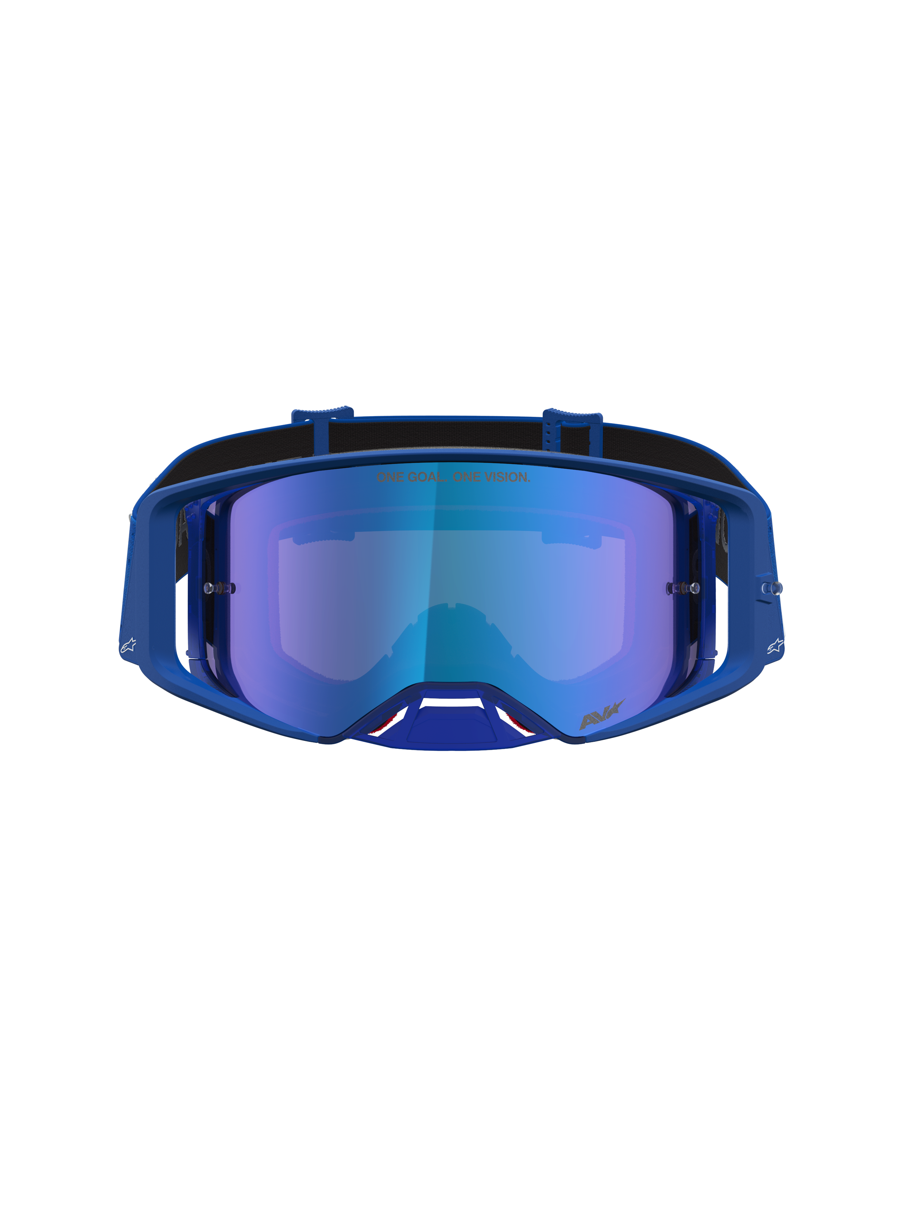 Gafas Alpinestars Supertech Vesta, para motocross y off-road, color azul con lente de espejo azul y montura ergonómica.