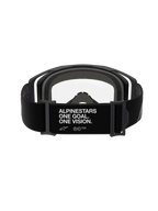 Gafas Alpinestars Vision 8 Corp, Black Clear, vista trasera con correa ajustable negra y texto blanco 'ALPINESTARS ONE GOAL. ONE VISION.', espuma facial gris de varias capas y lente de policarbonato transparente, gafas de motocross de alto rendimiento