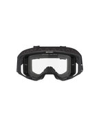 Gafas Alpinestars Vision 8 Corp, gafas de motocross, montura negra con lente transparente, vista frontal que muestra el diseño de visión amplia, soportes laterales integrados y correa tejida con la marca Alpinestars, protección ocular profesional para carreras todoterreno