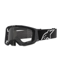 Alpinestars Vision 8 Corp, gafas de motocross, montura negra con lente transparente, correa ajustable negra ancha con el logotipo de la estrella blanca de Alpinestars, espuma facial moldeada en 3D visible, protección ocular profesional para carreras off-road