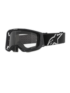 Alpinestars Vision 8 Corp, gafas de motocross, montura negra con lente transparente, correa ajustable negra ancha con el logotipo de la estrella blanca de Alpinestars, espuma facial moldeada en 3D visible, protección ocular profesional para carreras off-road