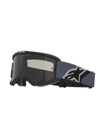 Alpinestars Vision Sand Goggles, Motocross Goggles, Black and Gray frame with Dark Smoke lens, wide blue-gray strap featuring a large black and white Alpinestars logo, protective eyewear for off-road and desert riding