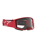 Gafas Supertech Vesta de Alpinestars, gafas de motocross rojas y blancas con lente transparente y correa con logotipo.