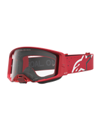Gafas Alpinestars Supertech Vesta para motocross, rojas con lente transparente y correa con logo de estrella blanco.