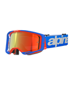 Alpinestars Vision 8 Wordmark Goggles, Motocross Goggles, Blue and Orange with Red Mirror Lens, wide field of view, blue adjustable strap with bold white wordmark, foam padding and ventilation for off-road riding