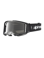 Gafas Alpinestars Vision 8 Amber Mirror, gafas de motocross negras y plateadas, con montura A-FLEX y lente de espejo.
