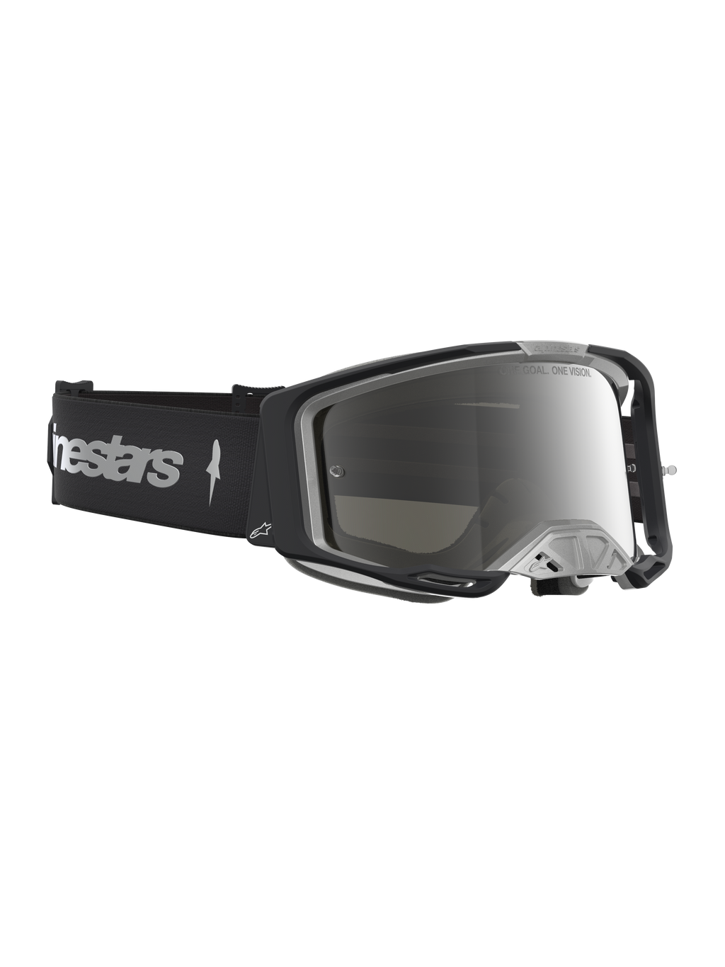 Alpinestars Vision 8 Amber Mirror, gafas de motocross, negras y plateadas, marco A-FLEX y lente de espejo antiempañante