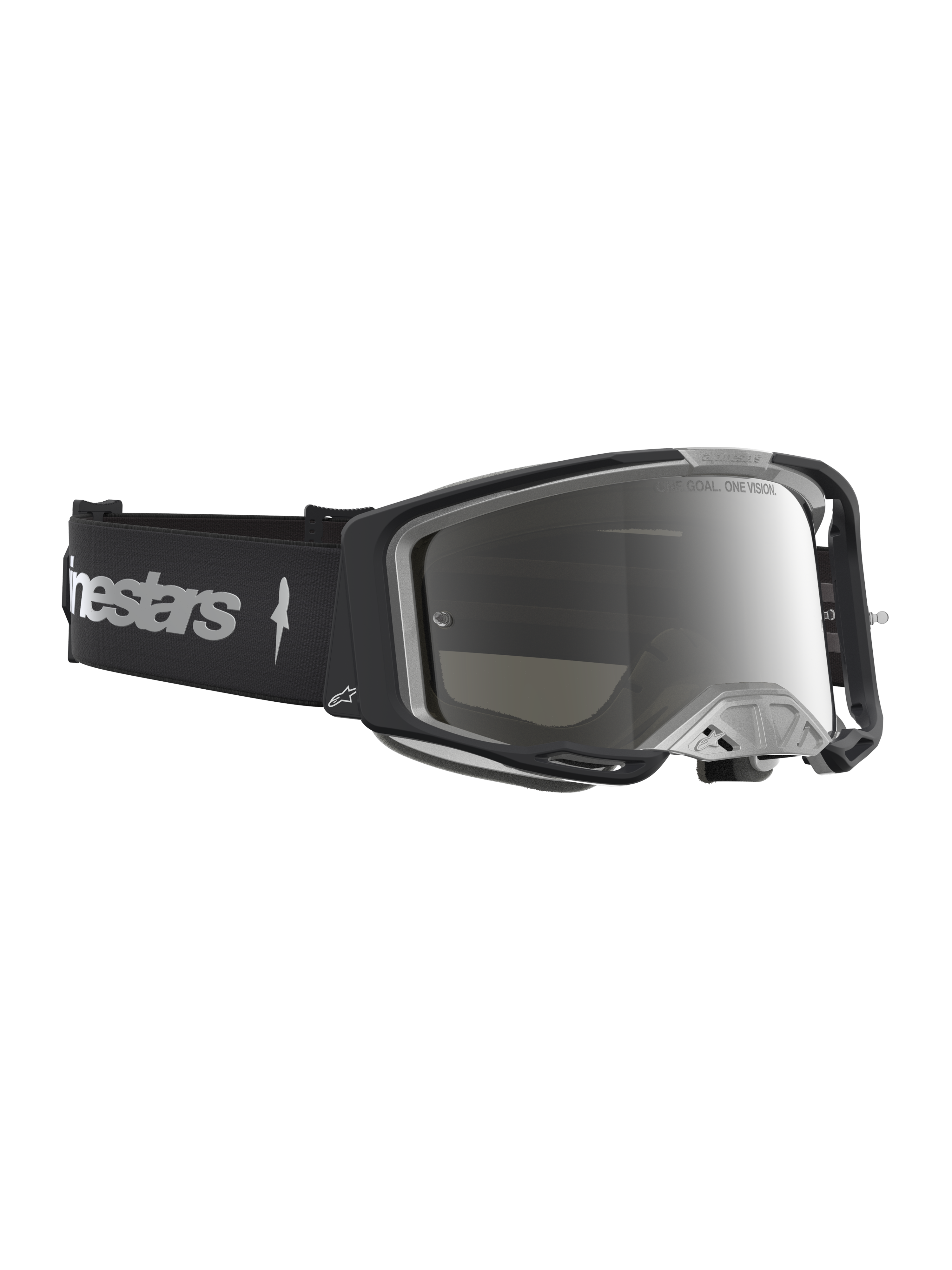 Alpinestars Vision 8 Amber Mirror, gafas de motocross, negras y plateadas, marco A-FLEX y lente de espejo antiempañante