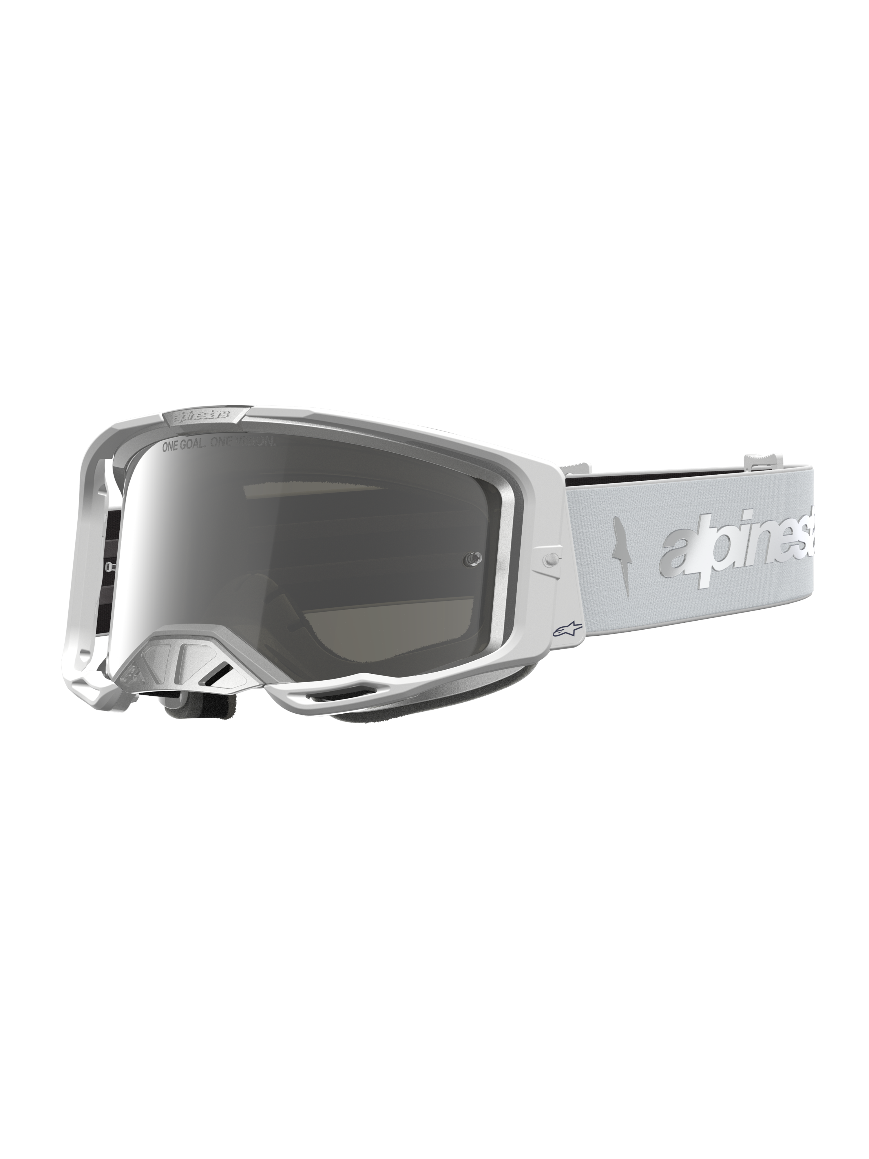 Alpinestars Vision 8 Amber, gafas de motocross blancas y plateadas con lente de espejo plateado antiempañante
