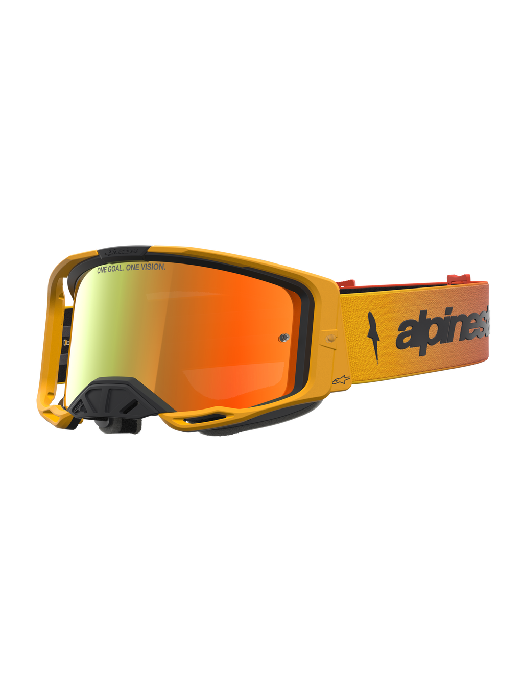 Gafas de motocross Alpinestars Vision 8 Amber Mirror, amarillas y rojas, con montura A-FLEX y lente de espejo antivaho