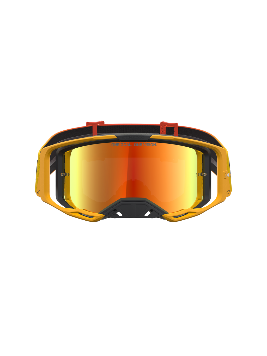 Alpinestars Vision 8 Amber Mirror, gafas de motocross para off-road, marco amarillo y lente de espejo roja fuego, sistema de ventilación RAM-AIR, marco A-FLEX ligero