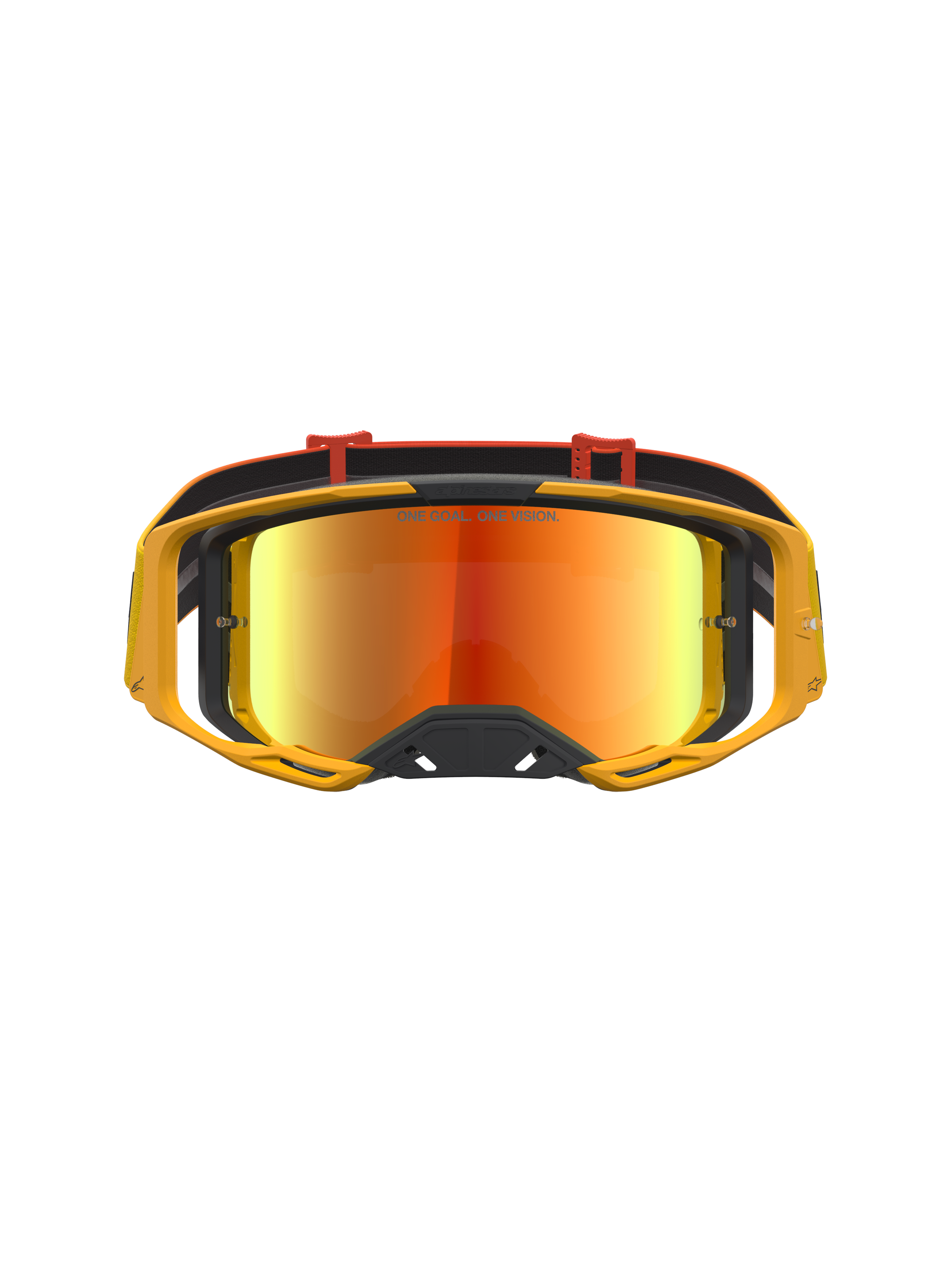 Alpinestars Vision 8 Amber Mirror, gafas de motocross para off-road, marco amarillo y lente de espejo roja fuego, sistema de ventilación RAM-AIR, marco A-FLEX ligero
