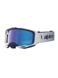 Alpinestars Vision 8 Ámbar Espejo, gafas de motocross en azul marino y blanco, lente de espejo azul, marco A-FLEX y ventilación RAM-AIR para carreras de alto rendimiento