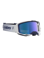 Alpinestars Vision 8 Ámbar Espejo, gafas de motocross en blanco y azul marino, lente de espejo azul, ventilación RAM-AIR y marco flexible A-FLEX