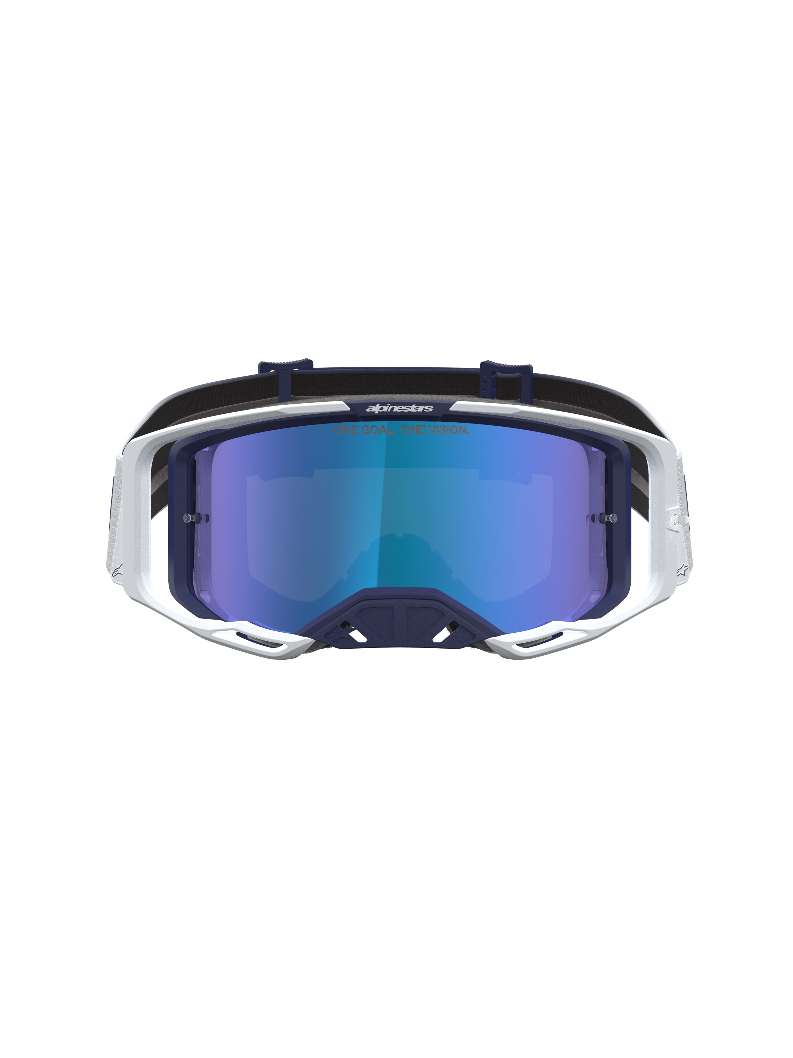 Alpinestars Vision 8 Ámbar, gafas de motocross azul marino y blanco, lente de espejo azul y ventilación RAM-AIR