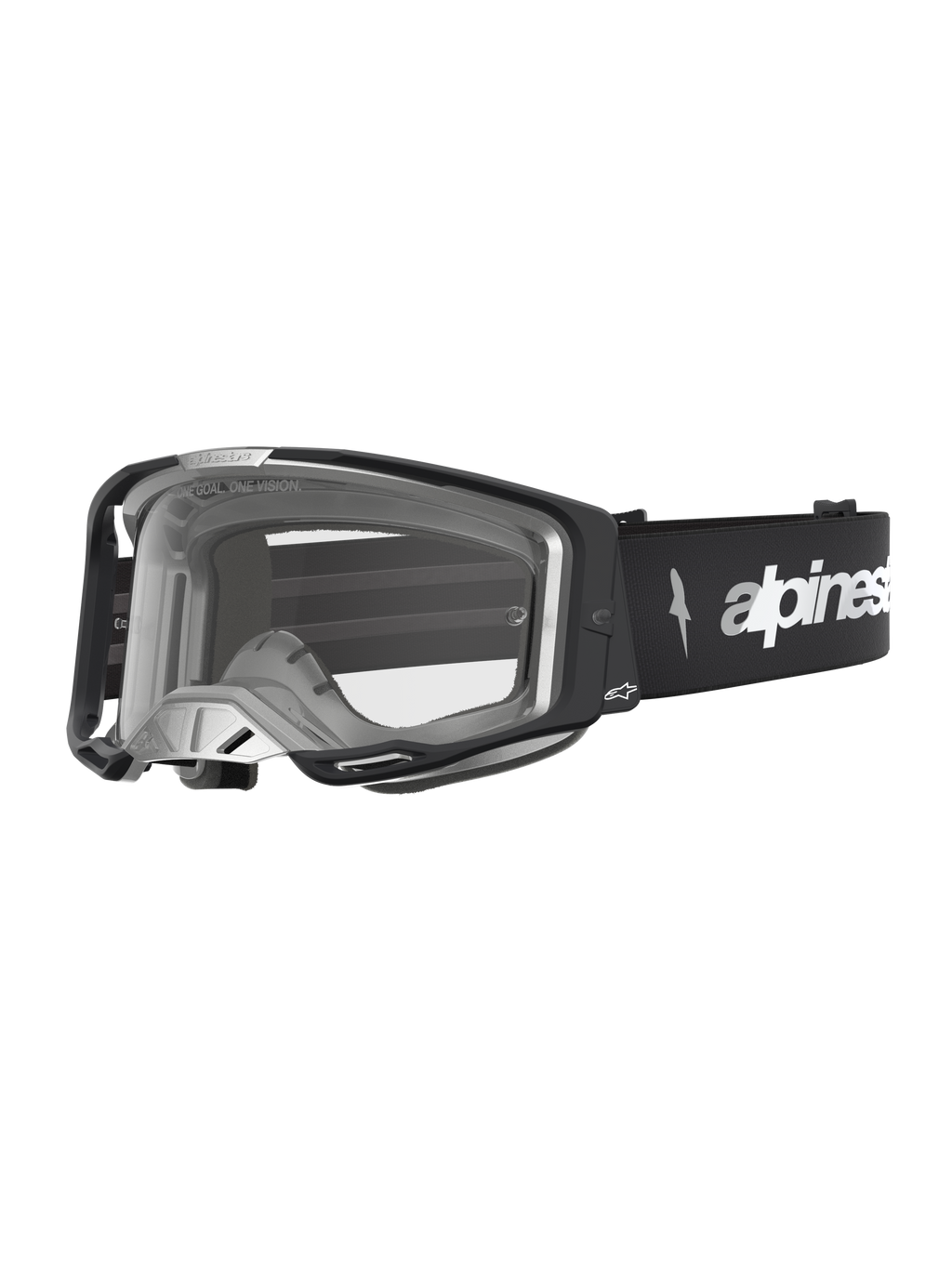 Alpinestars Vision 8 Amber, gafas de motocross, negras y plateadas, lente transparente, ventilación RAM-AIR y marco A-FLEX