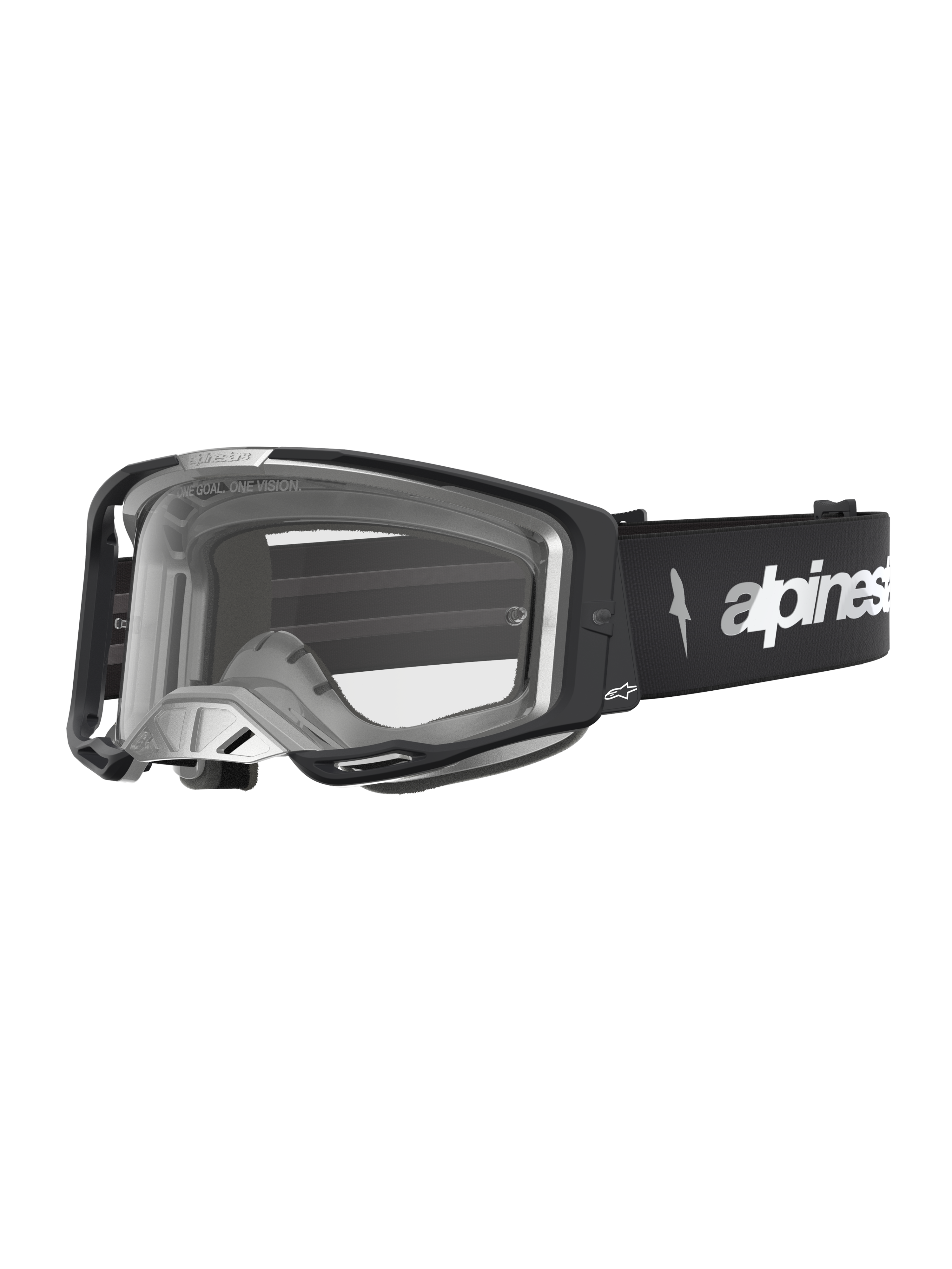 Alpinestars Vision 8 Amber, gafas de motocross, negras y plateadas, lente transparente, ventilación RAM-AIR y marco A-FLEX