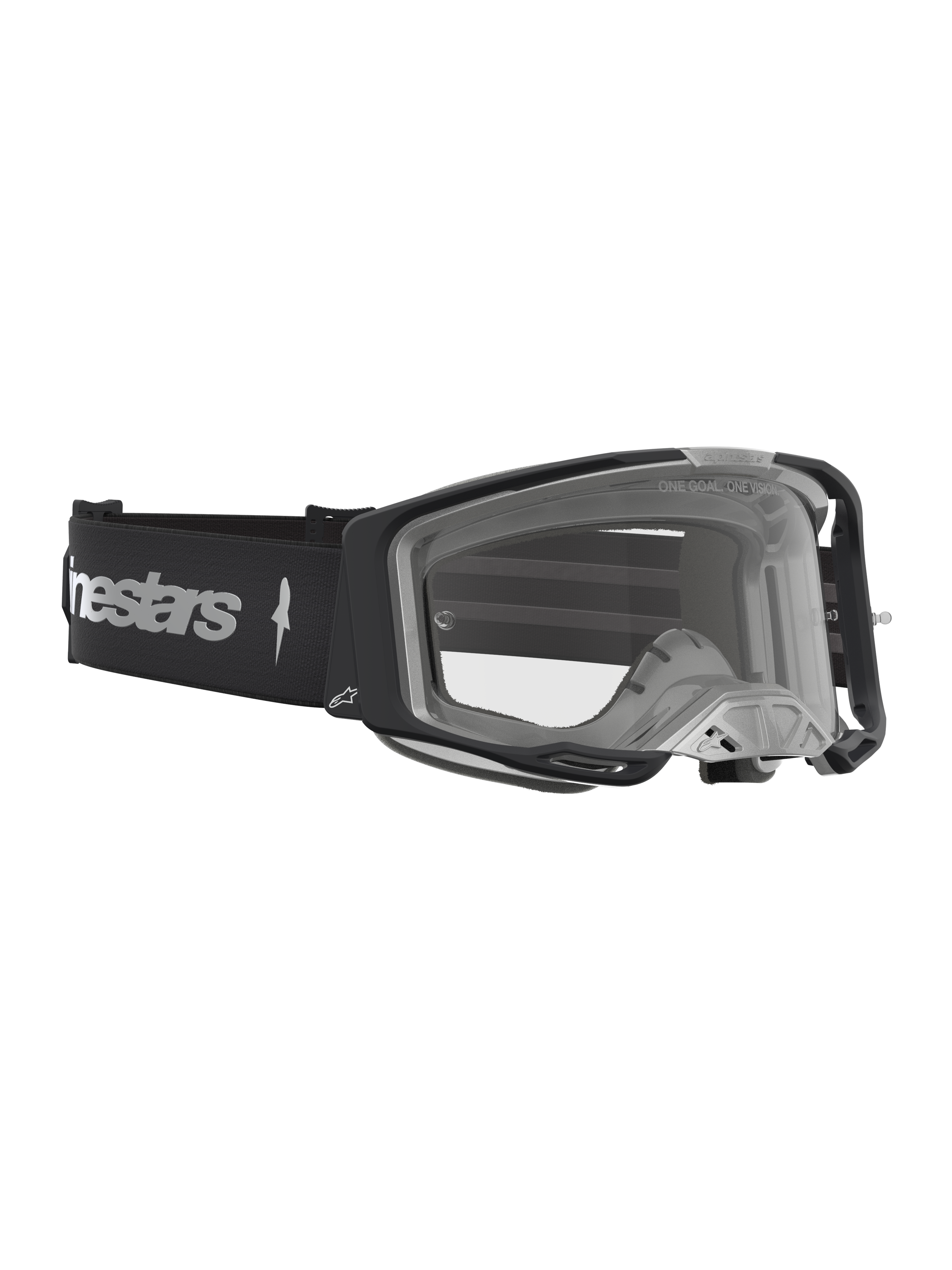 Alpinestars Vision 8 Amber, gafas de motocross para carreras, marco A-FLEX negro y plateado, lente transparente, sistema de ventilación RAM-AIR