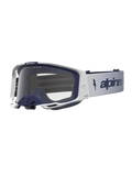 Alpinestars Vision 8 Amber, gafas de motocross, blancas y azul marino, lente transparente, ventilación RAM-AIR y marco A-FLEX