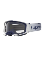 Alpinestars Vision 8 Amber, gafas de motocross, blancas y azul marino, lente transparente, ventilación RAM-AIR y marco A-FLEX