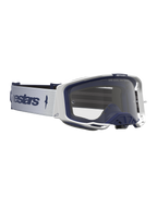 Alpinestars Vision 8 Amber, gafas de motocross, blancas y azul marino, lente transparente y marco A-FLEX flexible