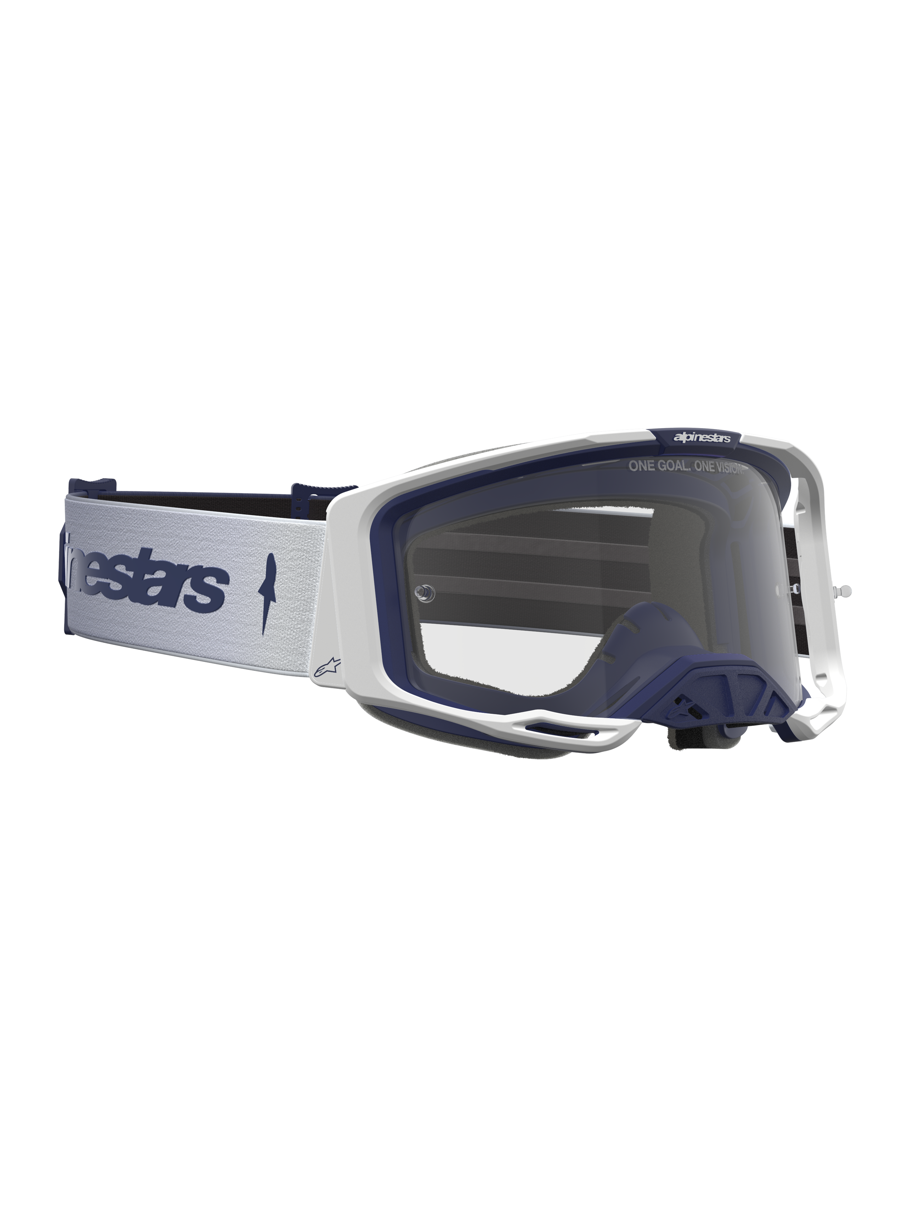 Alpinestars Vision 8 Amber, gafas de motocross, blancas y azul marino, lente transparente y marco A-FLEX flexible
