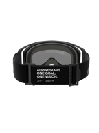Gafas Alpinestars Vision 8 Corp, gafas de motocross, vista trasera de la correa ajustable negra con el lema blanco 'ALPINESTARS ONE GOAL. ONE VISION.', montura negra y acolchado de espuma