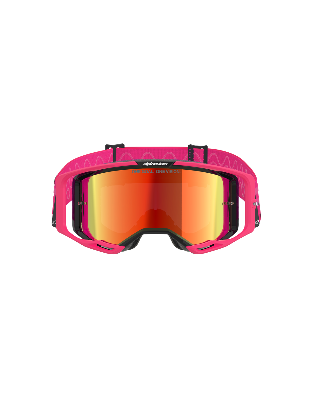 Gafas Alpinestars Vision 8 Corp, gafas de motocross, montura rosa con lente Mirror Red, con correa rosa ancha con patrón de silicona ondulado, montura A-FLEX con soportes, gafas de alto rendimiento para off-road