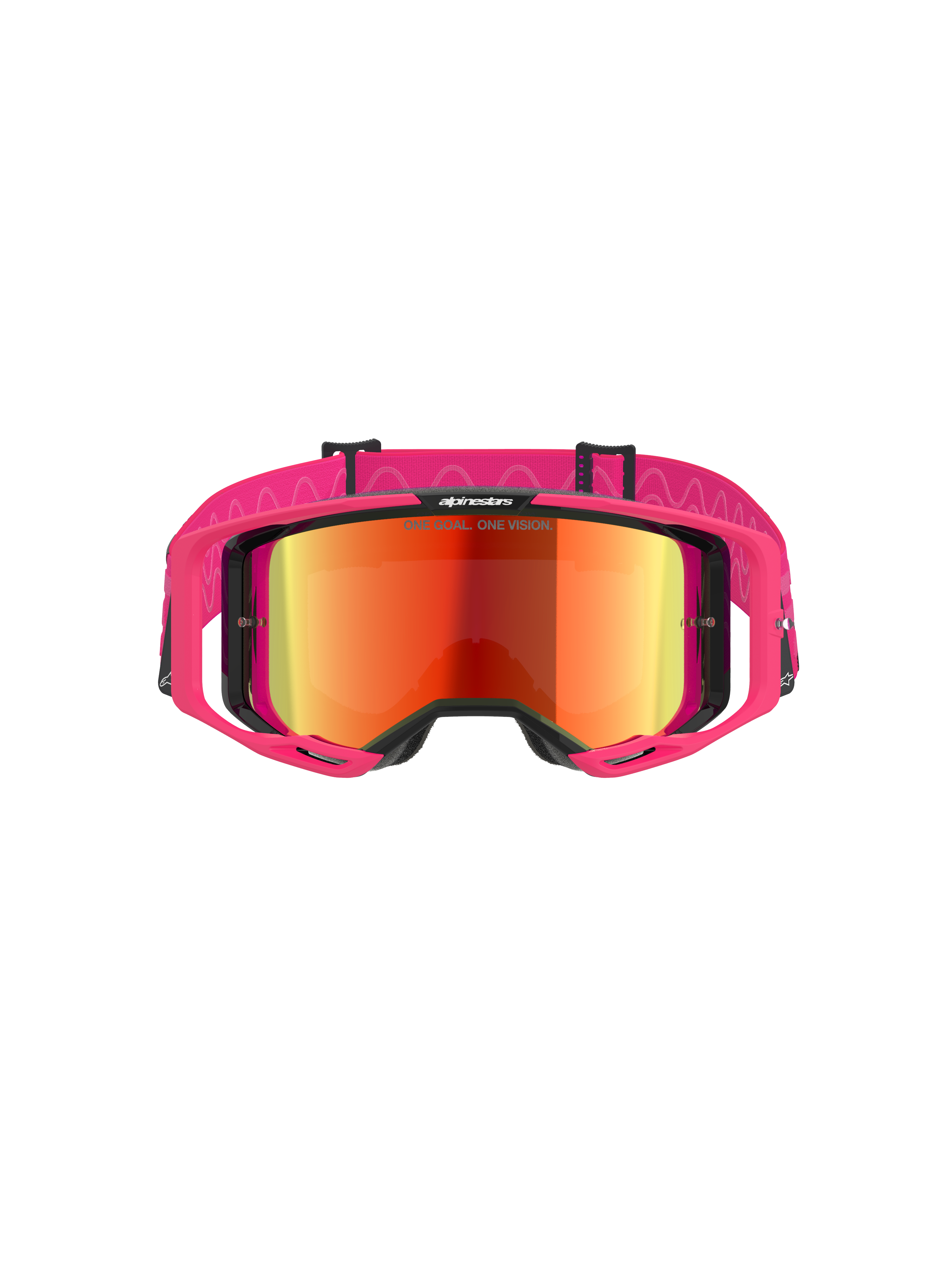 Gafas Alpinestars Vision 8 Corp, gafas de motocross, montura rosa con lente Mirror Red, con correa rosa ancha con patrón de silicona ondulado, montura A-FLEX con soportes, gafas de alto rendimiento para off-road