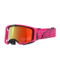 Alpinestars Vision 8 Corp, gafas de motocross, rosa y rojo espejado, montura rosa con detalles negros, correa rosa ajustable con logo negro y patrón de cuadros, gafas profesionales para off-road