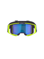 Gafas Alpinestars Vision 8 Corp, gafas de motocross, morado y amarillo flúor, con lente de espejo azul, montura A-FLEX amarillo flúor con detalles en morado y correa ajustable morada, gafas de alto rendimiento para off-road