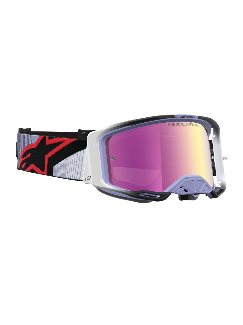 Alpinestars Vision 8 Maven, gafas de motocross en color lavanda y negro con lente rosa espejo y ventilación RAM-AIR