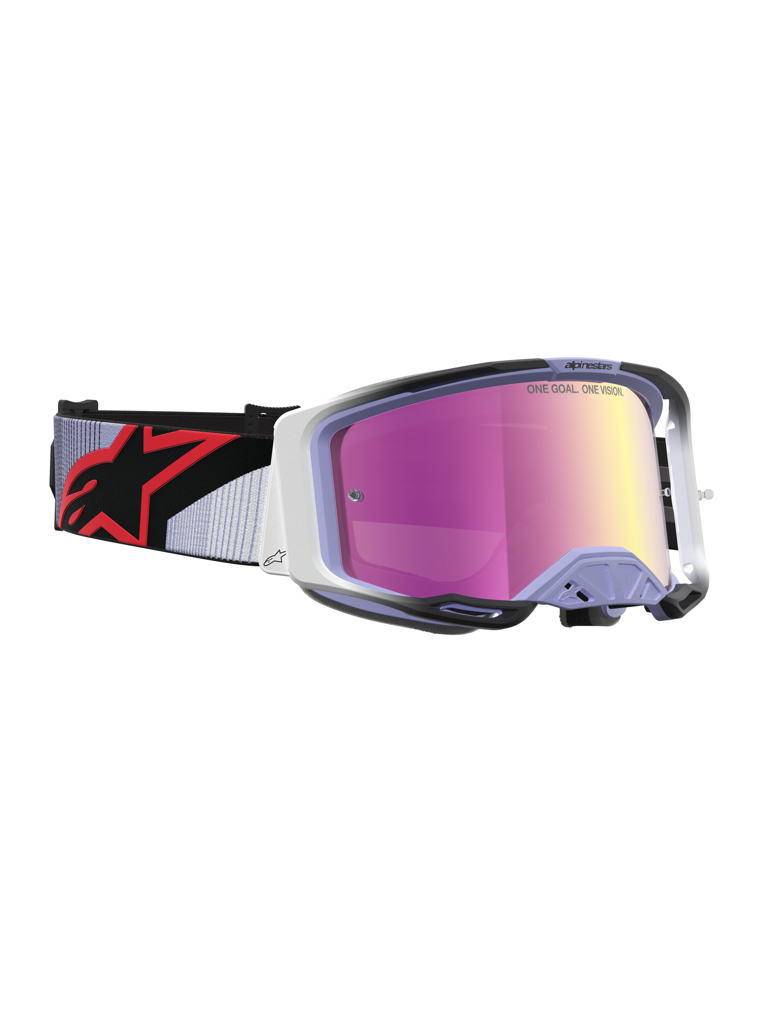 Alpinestars Vision 8 Maven, gafas de motocross en color lavanda y negro con lente rosa espejo y ventilación RAM-AIR