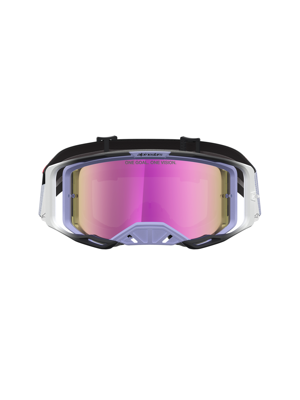 Alpinestars Vision 8 Maven, gafas de motocross en lavanda y negro con lente de espejo rosa antivaho y ventilación RAM-AIR