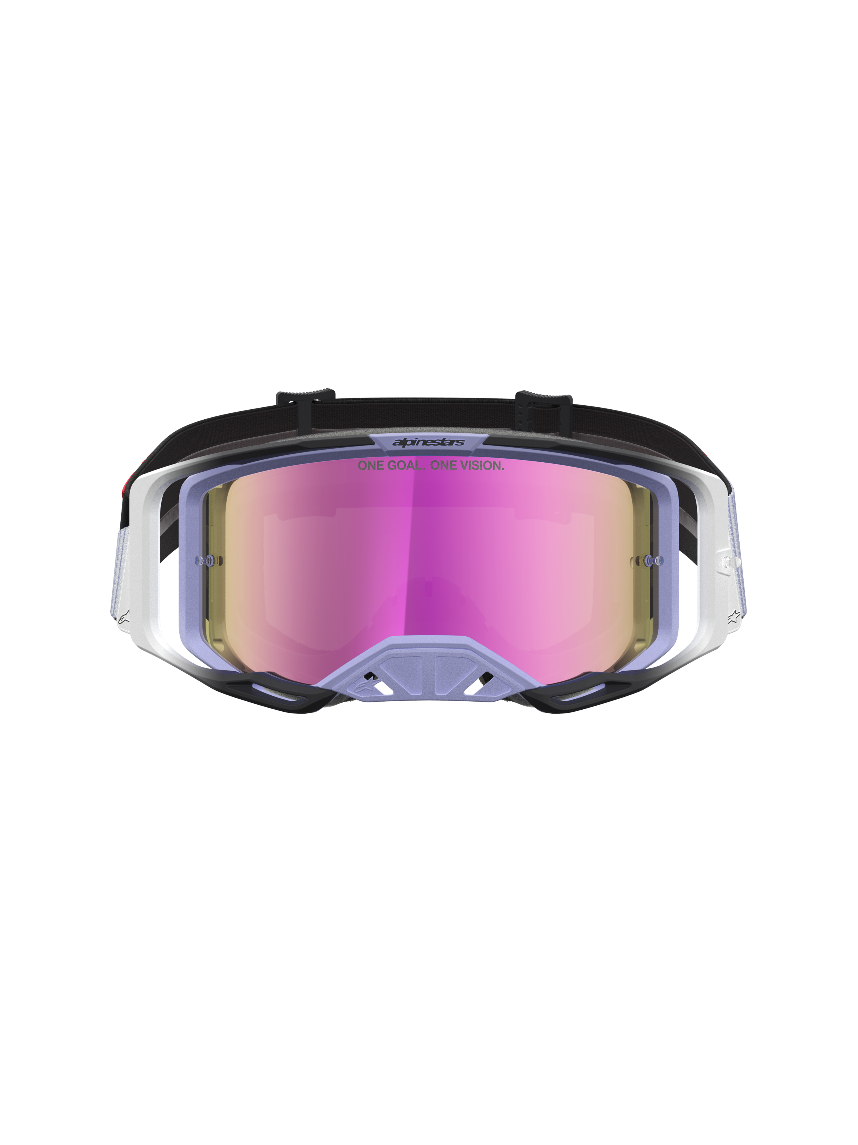 Alpinestars Vision 8 Maven, gafas de motocross en lavanda y negro con lente de espejo rosa antivaho y ventilación RAM-AIR