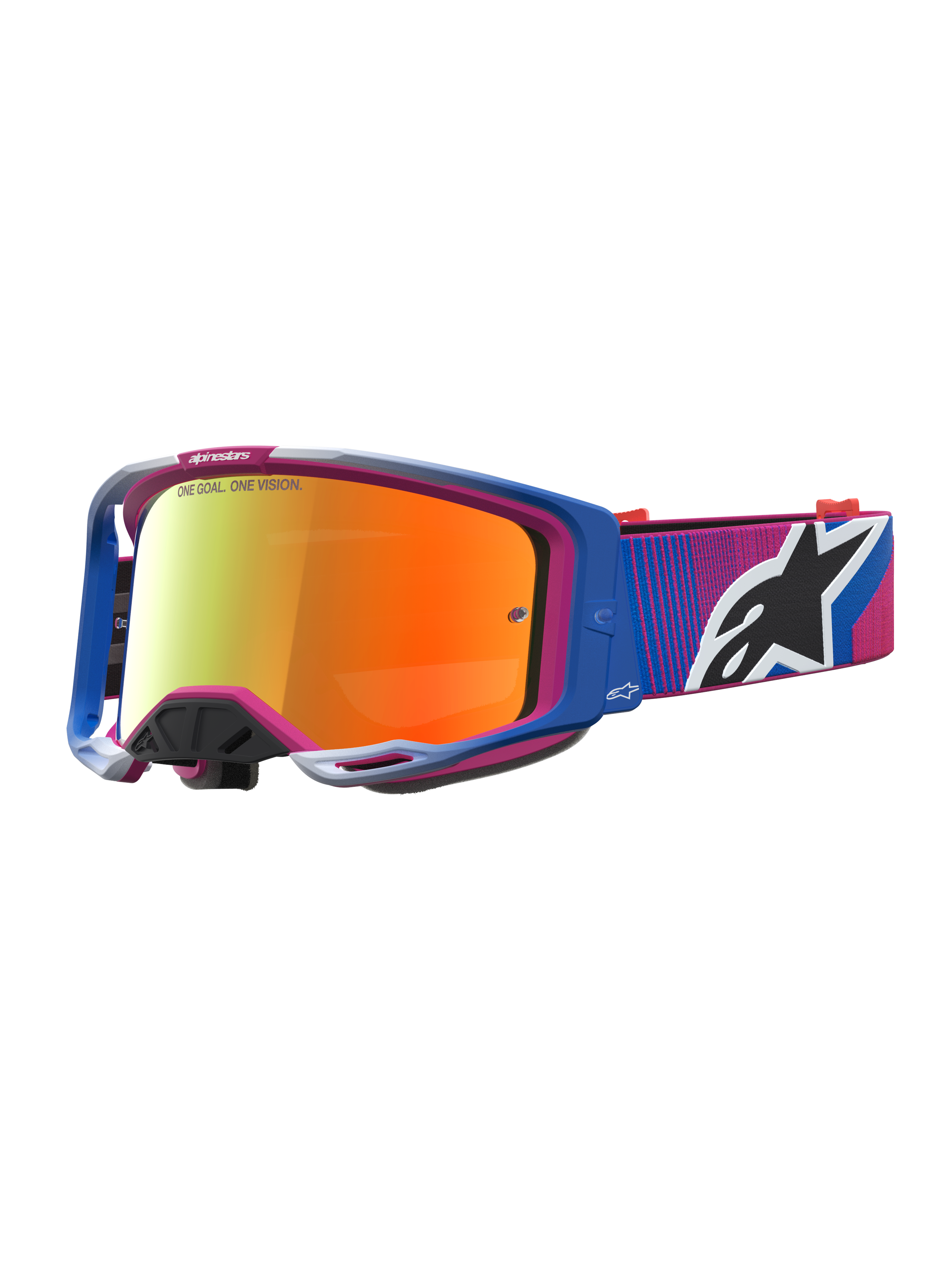 Alpinestars Vision 8 Maven, gafas de motocross, azul y rosa, lente de espejo rojo, construcción de marco A-FLEX ligero y flexible para off-road