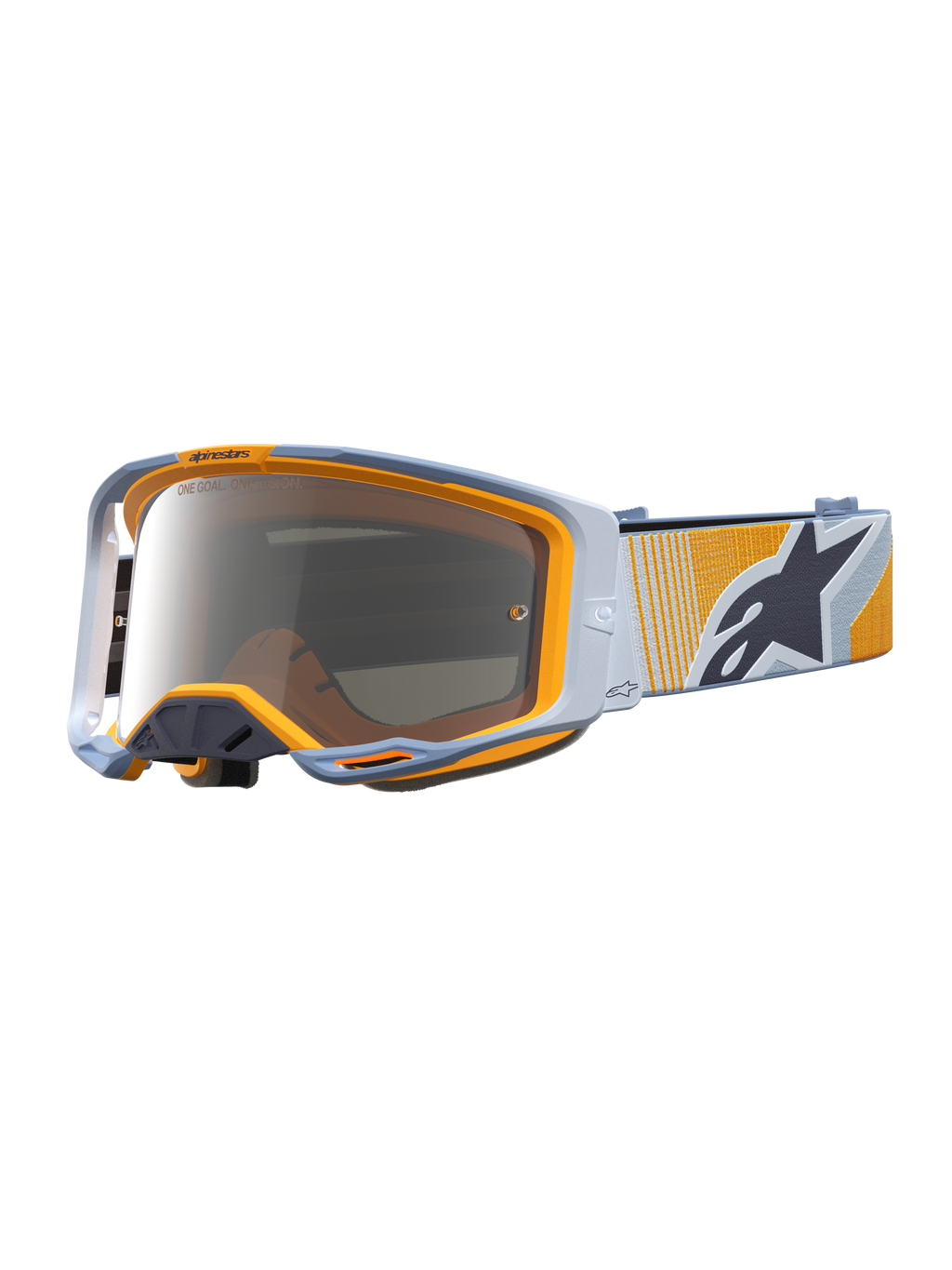 Alpinestars Vision 8 Maven, gafas de motocross en azul y naranja con lente plateada antiempañante y ventilación RAM-AIR.