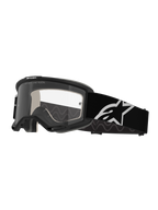 Gafas Alpinestars Vision 5 Corp, gafas de motocross, negro y transparente, con lente transparente antiempañante, montura negra con ventilación RAM-AIR y una correa negra ancha con el logo de la estrella blanca, diseñadas para carreras todoterreno.